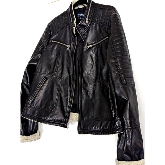 Chaps Black Faux Leather Moto Womens Jacket XL - Picture 2 of 8